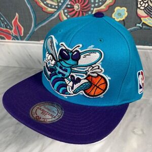 Mitchell Ness Charlotte Hornets Snapback Hat Adjustable‎ Teal Purple Wool Flat